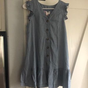 V neck button down ruffle dress